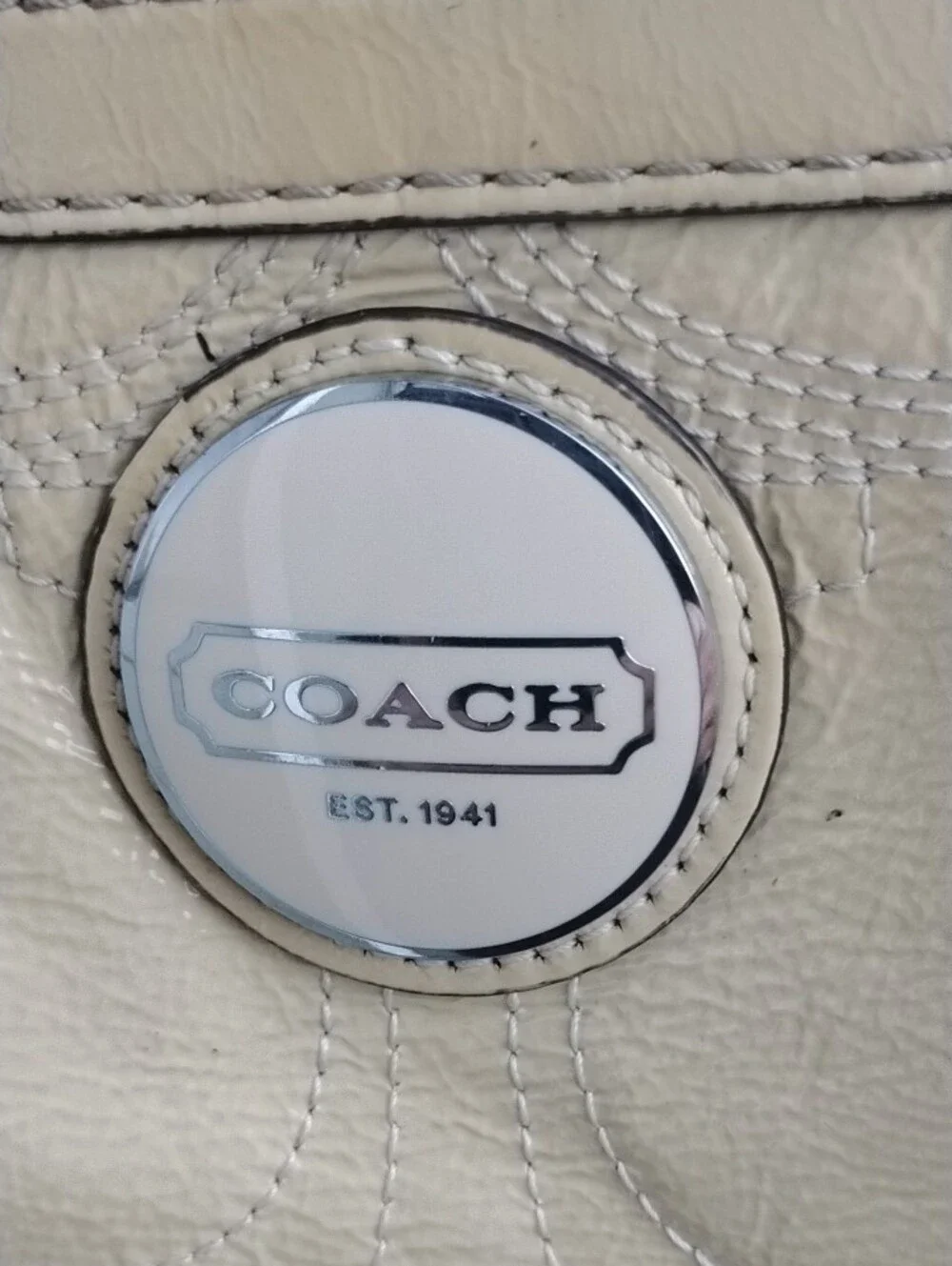 COACH Pale Yellow Leather Tote with Signature Medallion - Picture 2 of 6